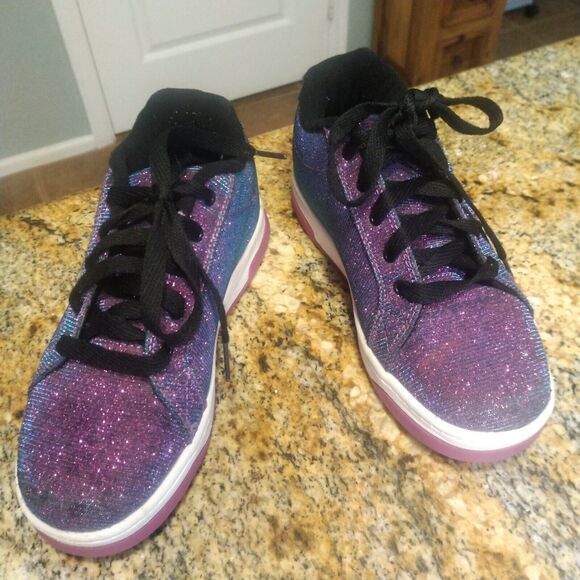 Heelys Girls Split Purple Aqua Skate Shoes Glitter Roller Shoes Size Youth 4 - Picture 3 of 12